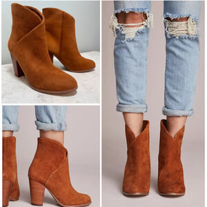 Joe's Jeans Trisha Suede Ankle Boots Brown Stacked Heel Size 7.5